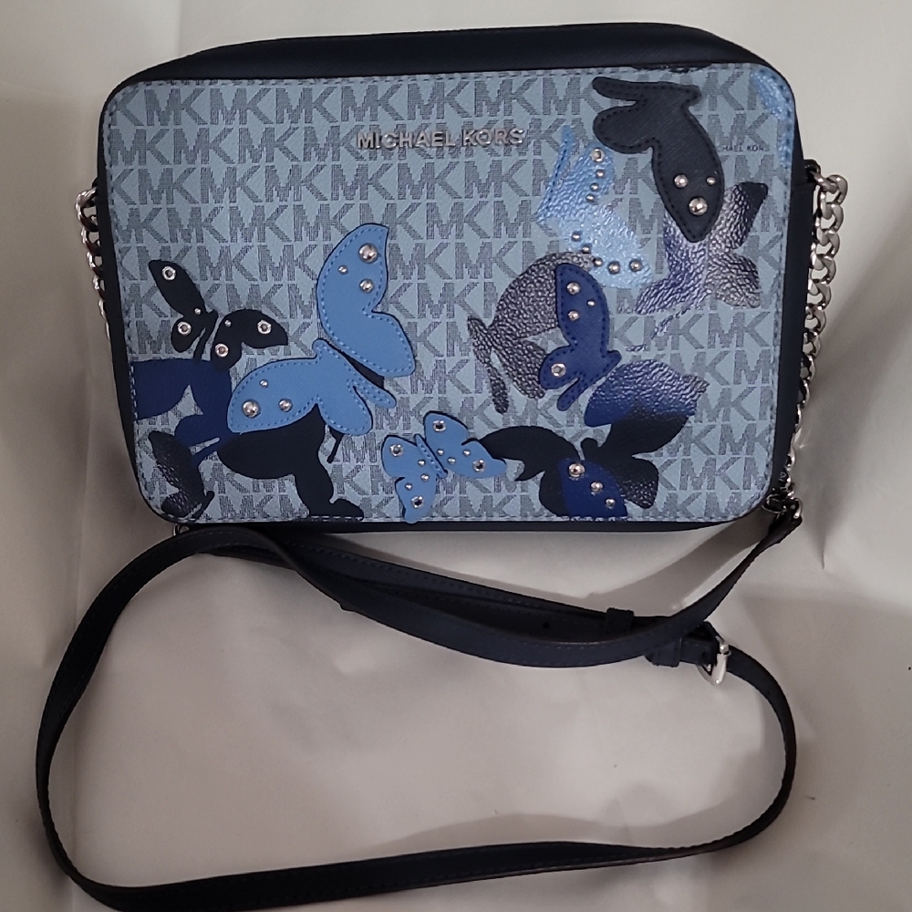 Michael Kors Blue Butterfly Crossbody Bag - Picture 1 of 11